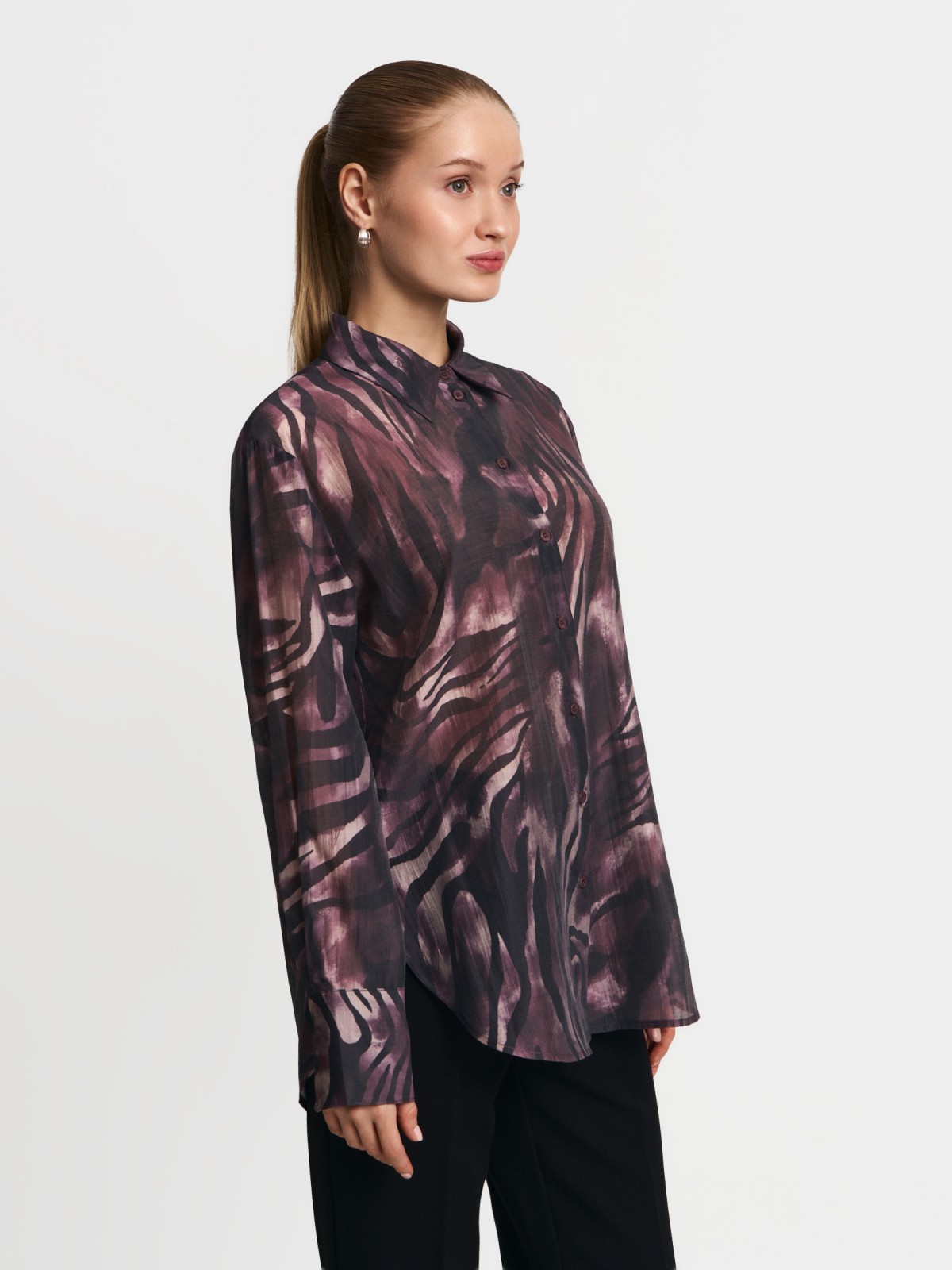 Свободная рубашка из органзы с принтом