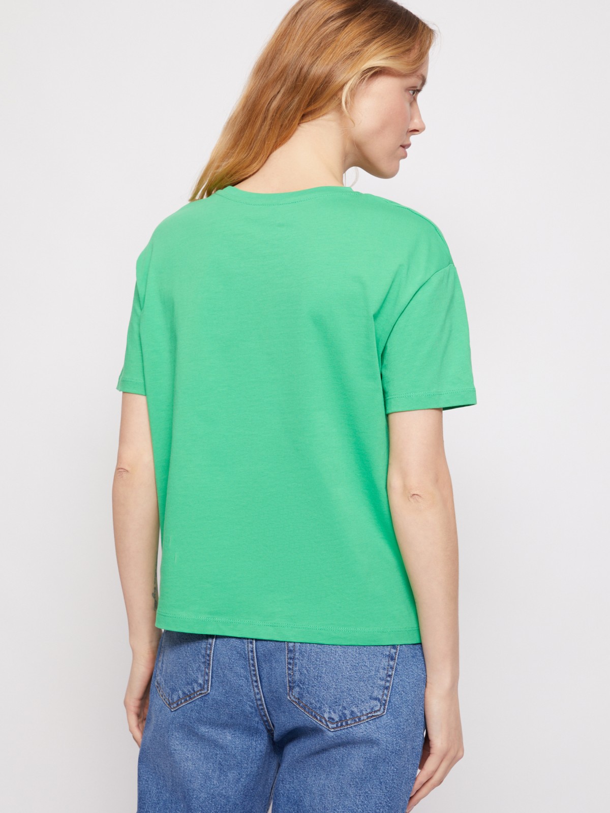 Хлопковая футболка zolla 021213295523, цвет зеленый, размер XS - фото 6