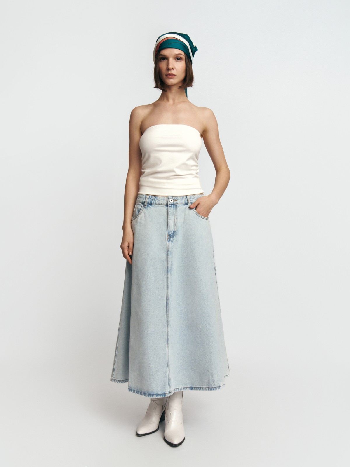 Джинсовая юбка миди из хлопка