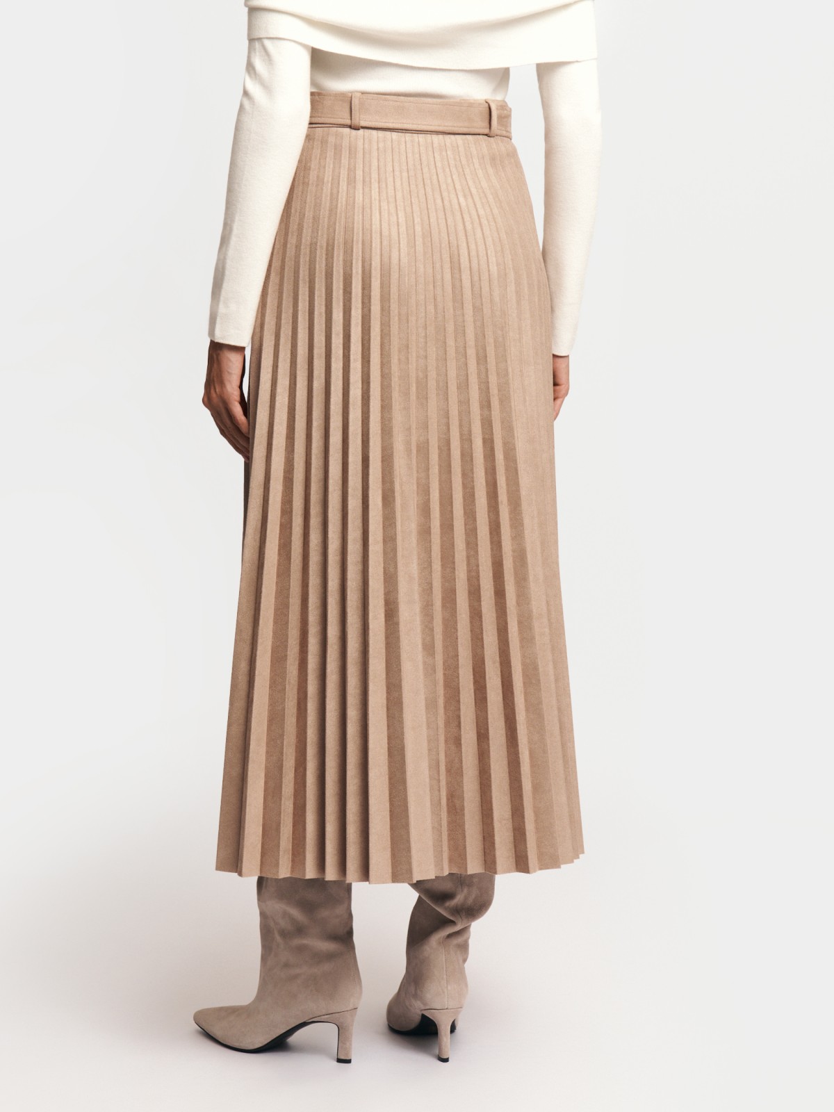 Юбка плиссе из экозамши с ремнём