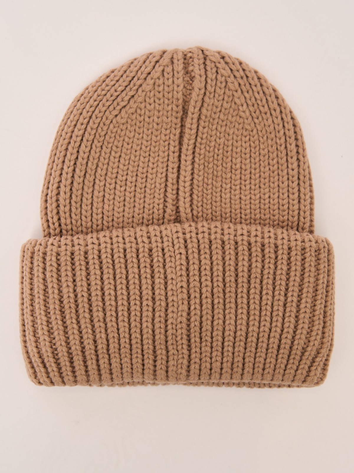 Тёплая вязаная шапка-бини из акрила с отворотом