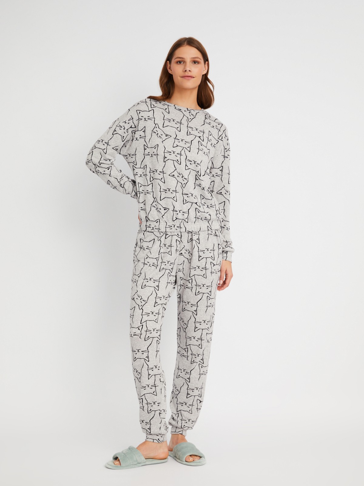 Домашний пижамный комплект (свитшот и штаны) zolla 62345877F021, цвет светло-серый, размер XS