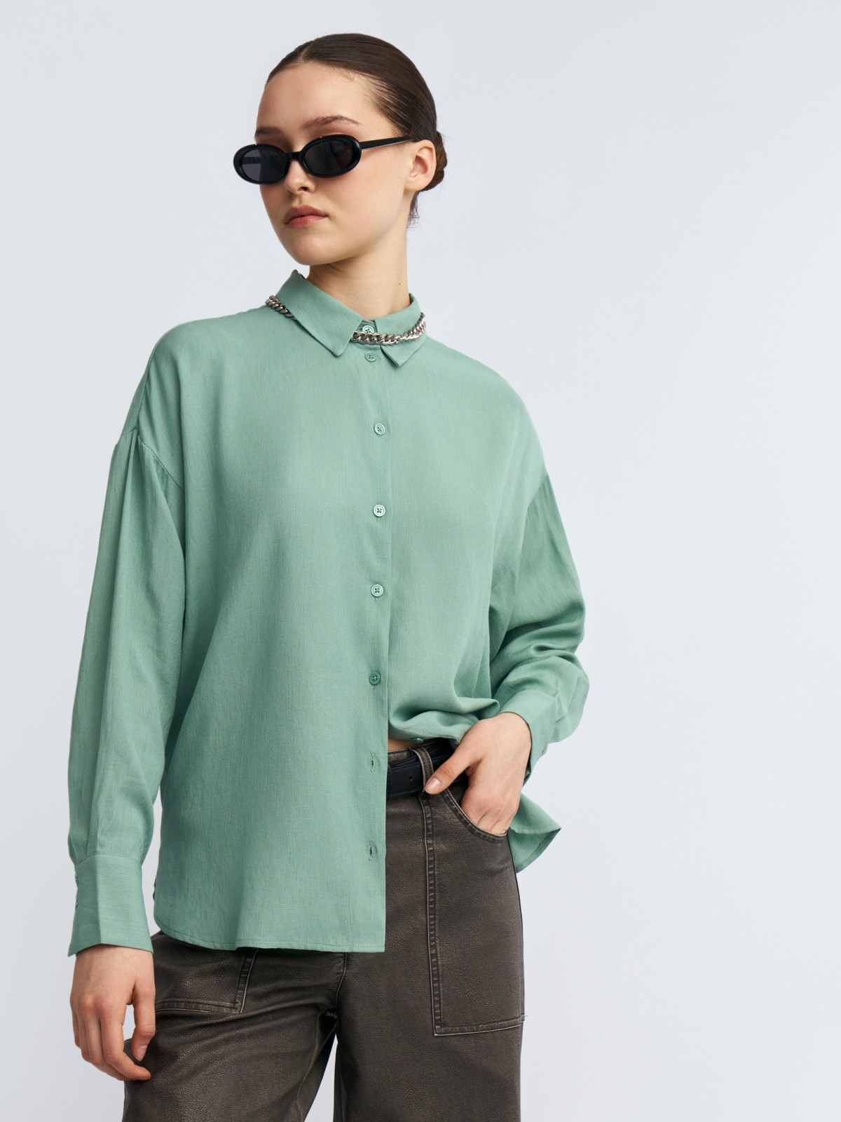 Рубашка оверсайз силуэта с длинным рукавом