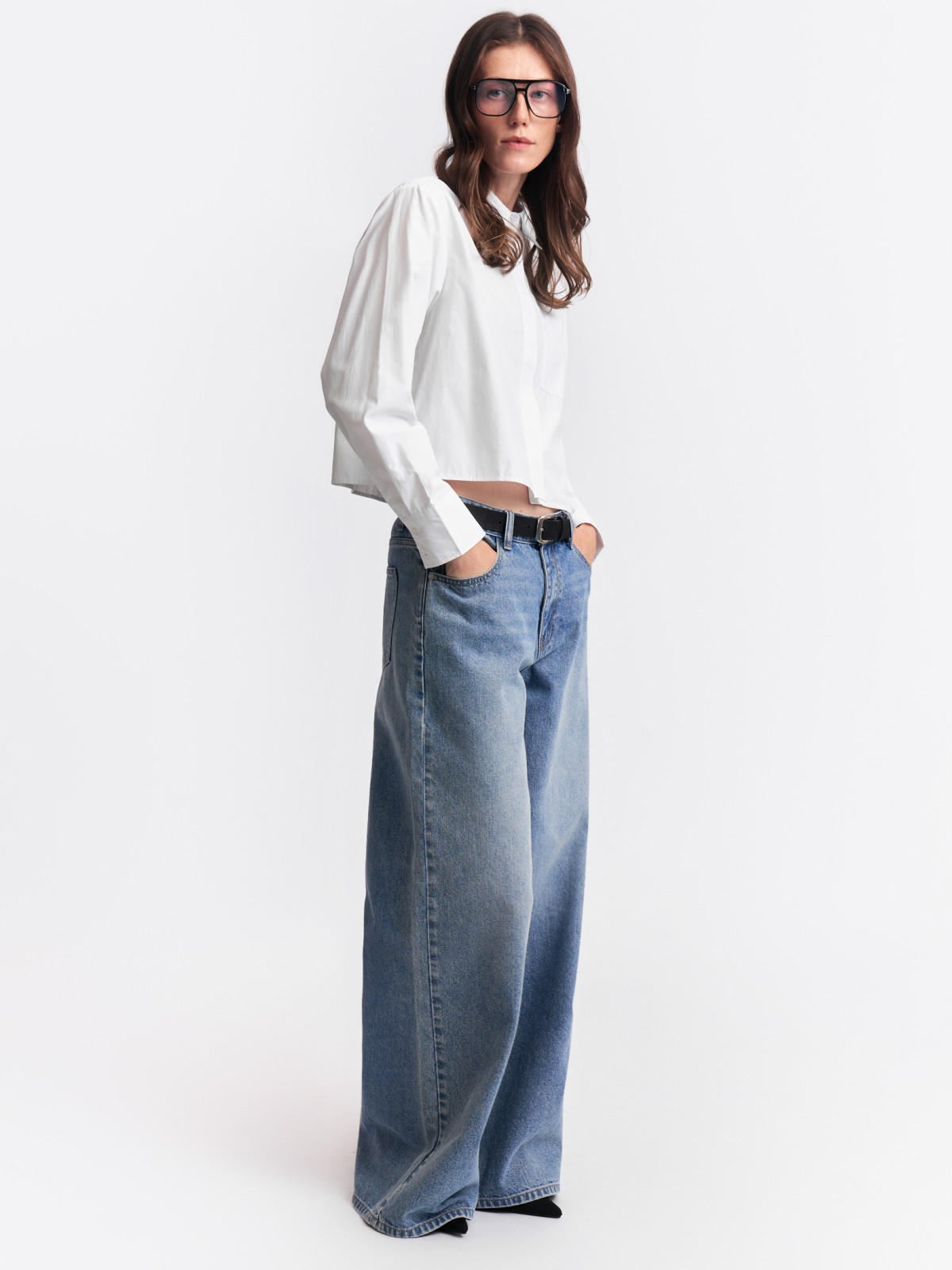 Укороченная рубашка прямого силуэта