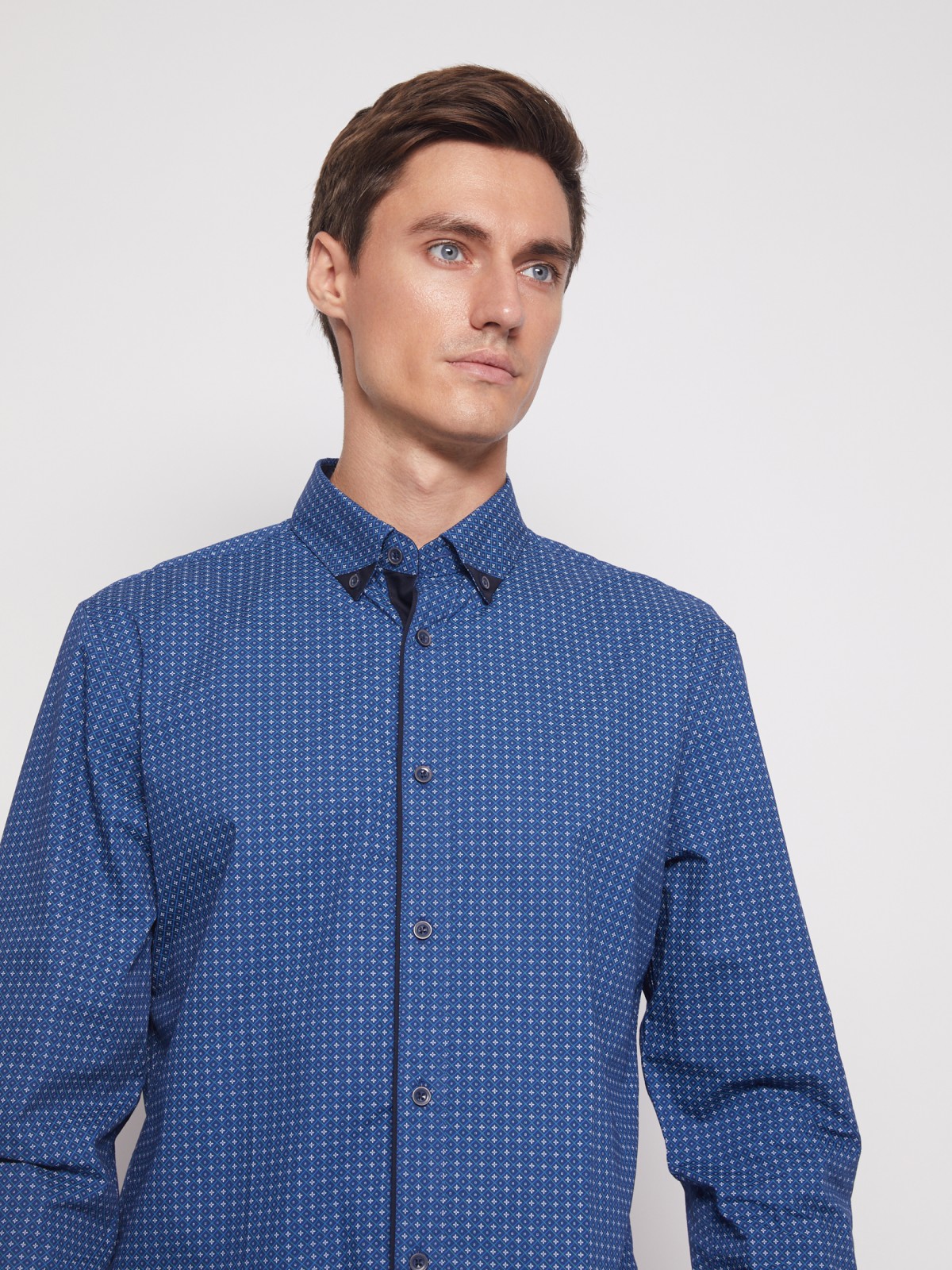 Хлопковая рубашка с мелким принтом zolla 011452159013, цвет голубой, размер M - фото 3