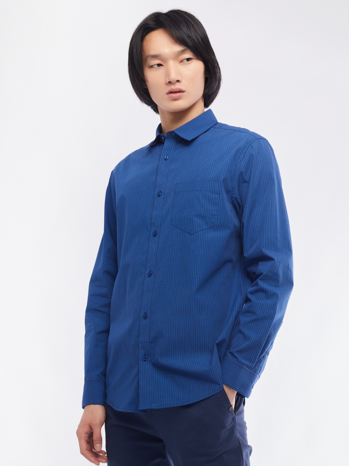 Офисная рубашка прямого силуэта с узором в клетку zolla 014112159062, цвет голубой, размер M - фото 3