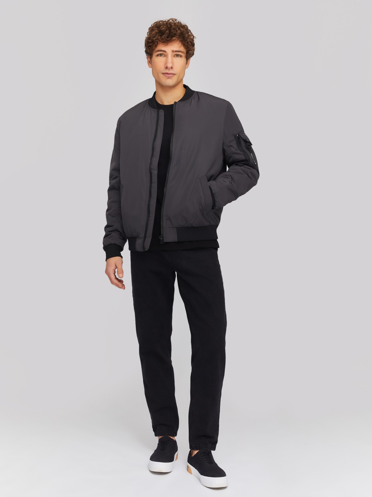 Утеплённая куртка-бомбер с воротником-стойкой zolla 014135102014, цвет серый, размер M - фото 2