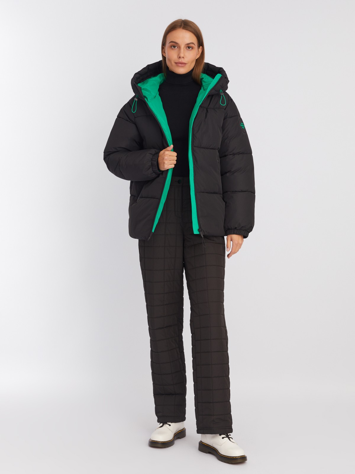 Тёплая дутая куртка с капюшоном и кулиской zolla 02342510L064, цвет черный, размер XS - фото 2