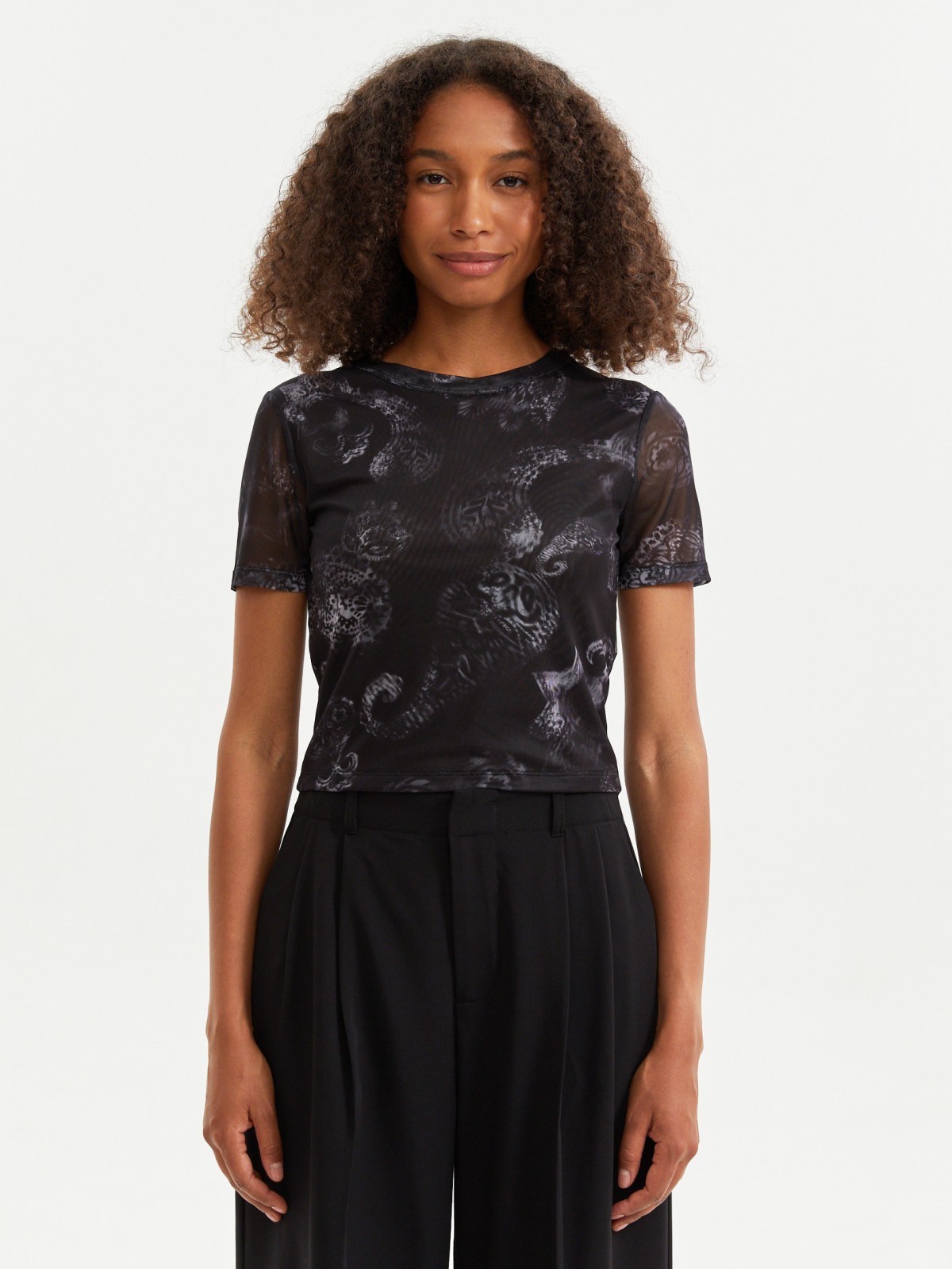 Топ-футболка из сетки с принтом