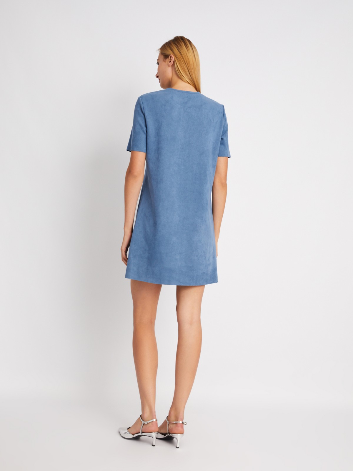Платье-футболка из экозамши со стразами zolla 024118262361, цвет голубой, размер XS - фото 6