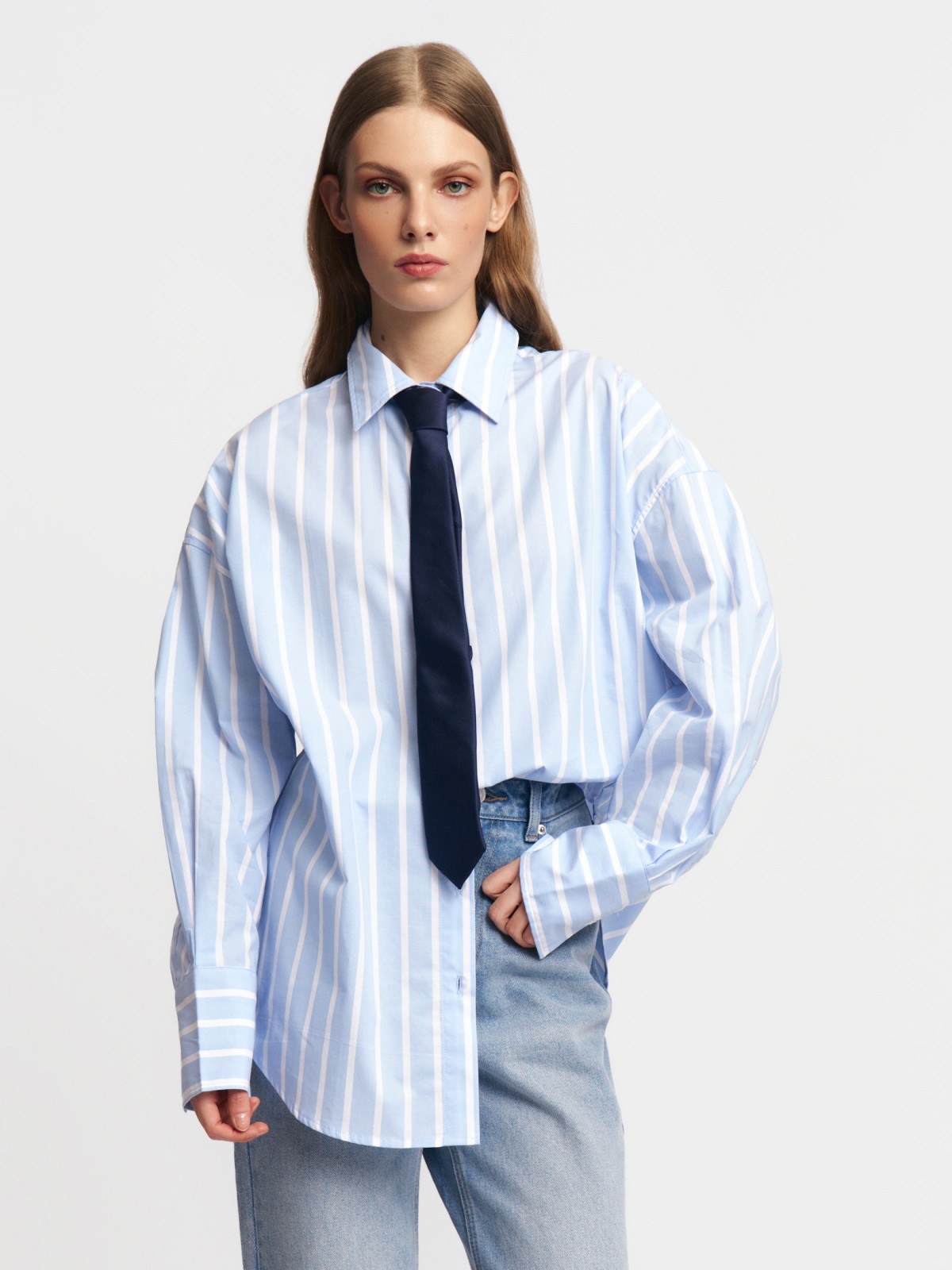 Рубашка оверсайз из хлопка в полоску