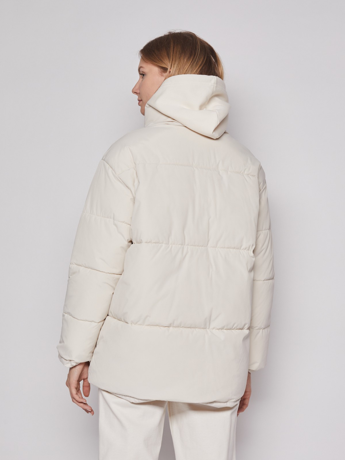 Тёплая оверсайз куртка с воротником zolla 02212512J064, цвет молоко, размер XS - фото 6