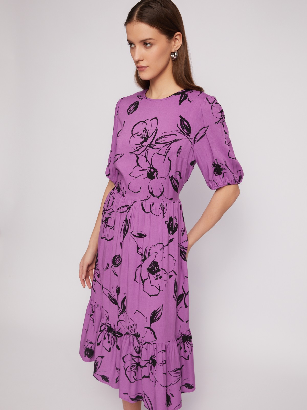Ярусное платье миди с цветочным принтом zolla 02421827Y102, размер XS - фото 3