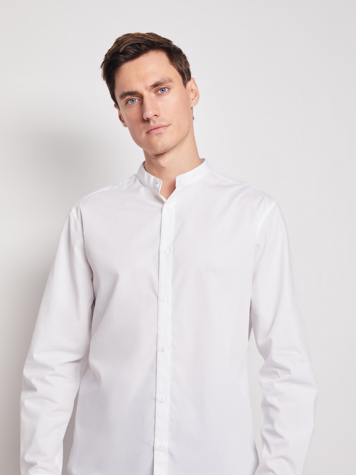 Рубашка с воротником-стойкой zolla 212112159012, цвет белый, размер S - фото 4