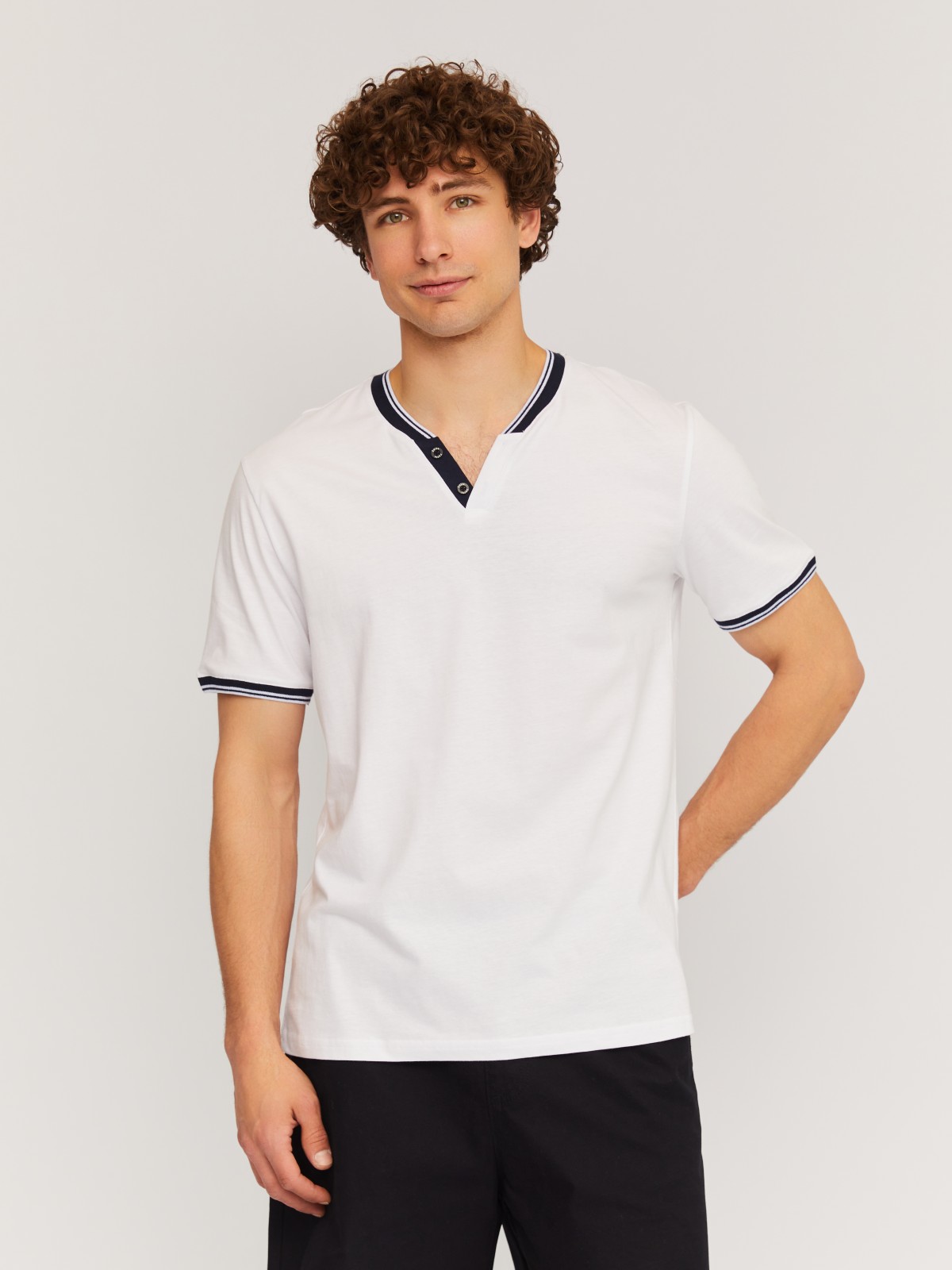 Футболка хенли из хлопка с коротким рукавом