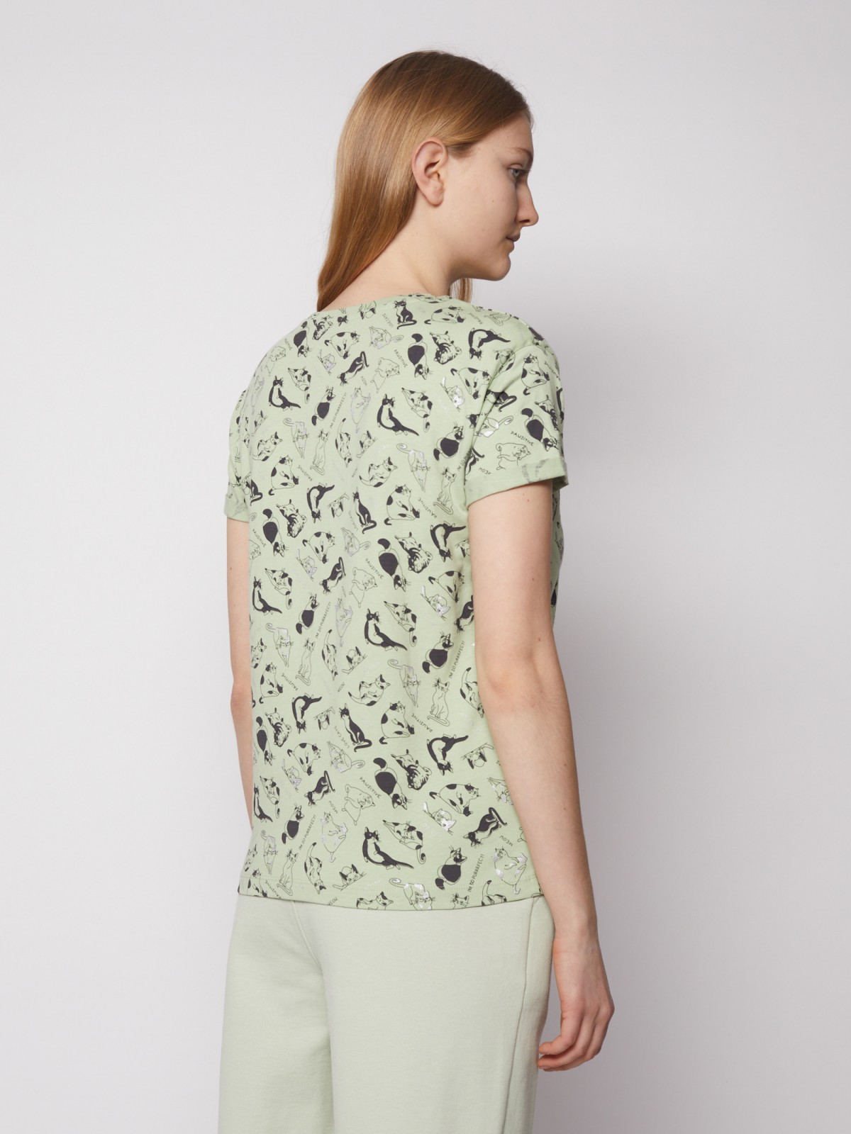Принтованная футболка с коротким рукавом zolla 022133273132, цвет светло-зеленый, размер XS - фото 6