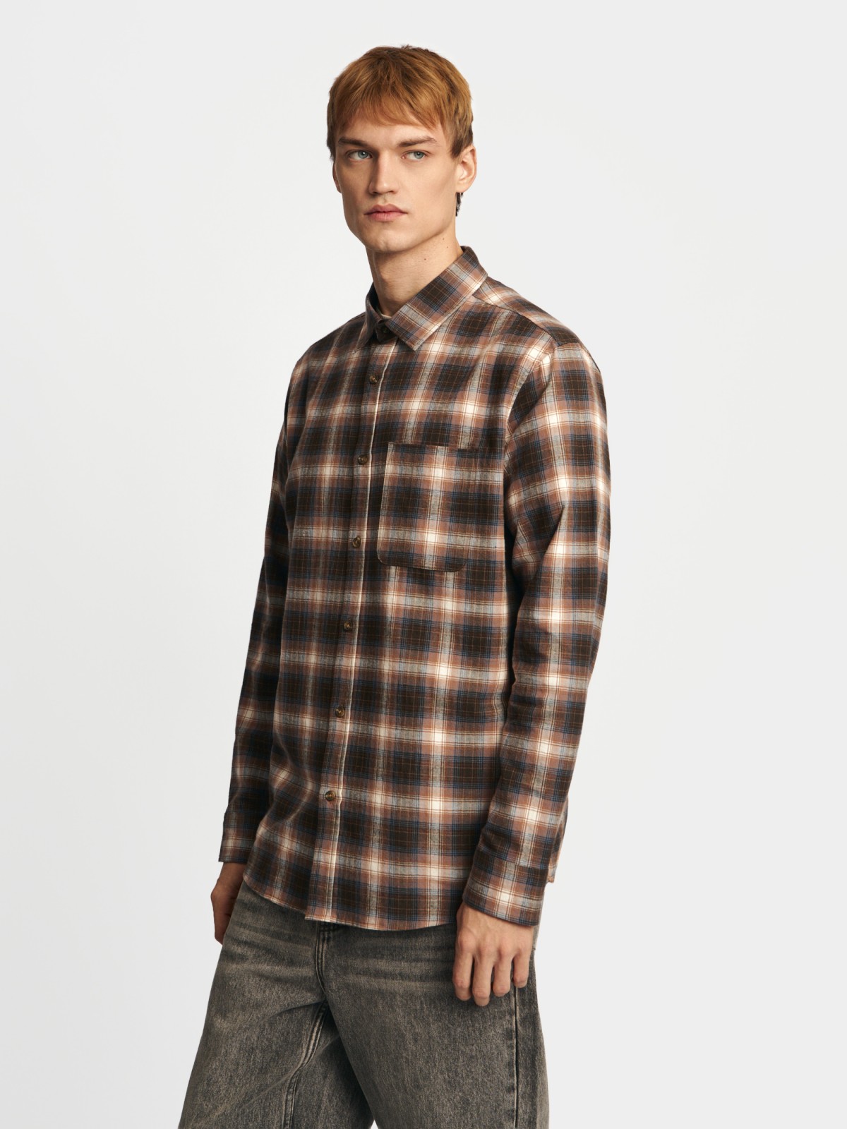 Рубашка из хлопка с длинным рукавом и узором в клетку