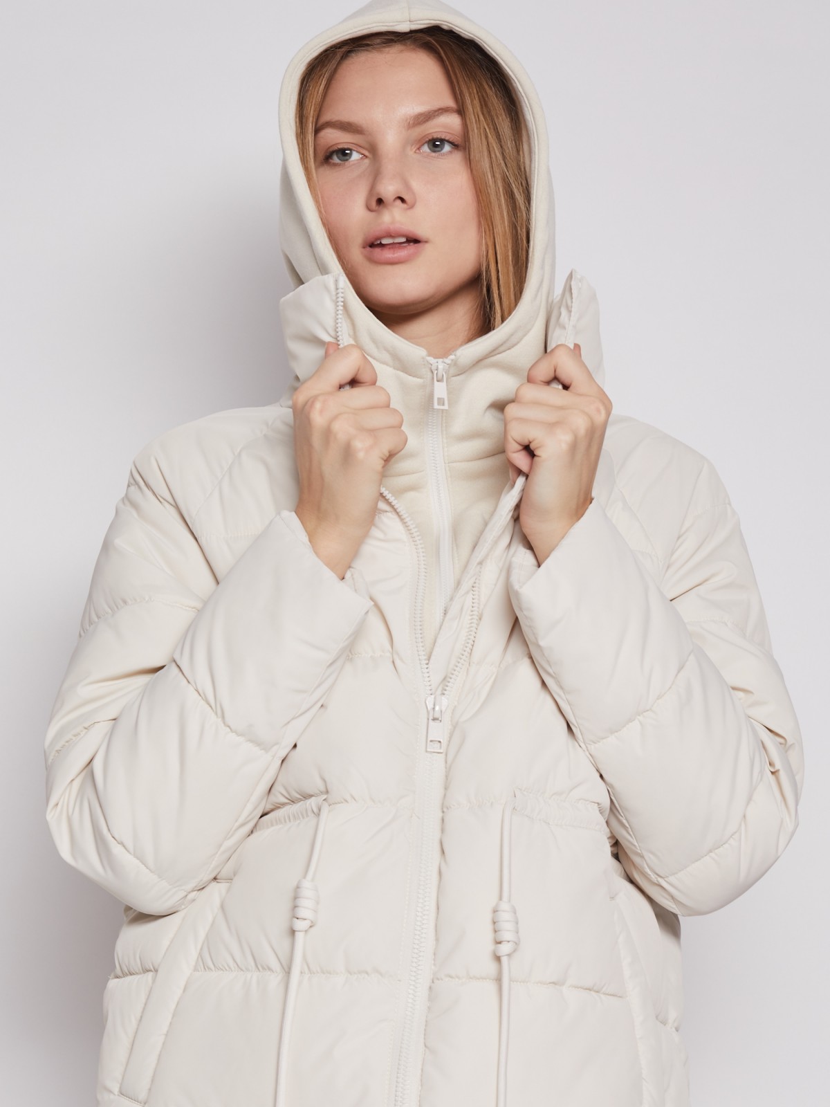Утеплённое пальто Oversize с капюшоном и манишкой zolla 02212522J044, цвет молоко, размер XS - фото 6