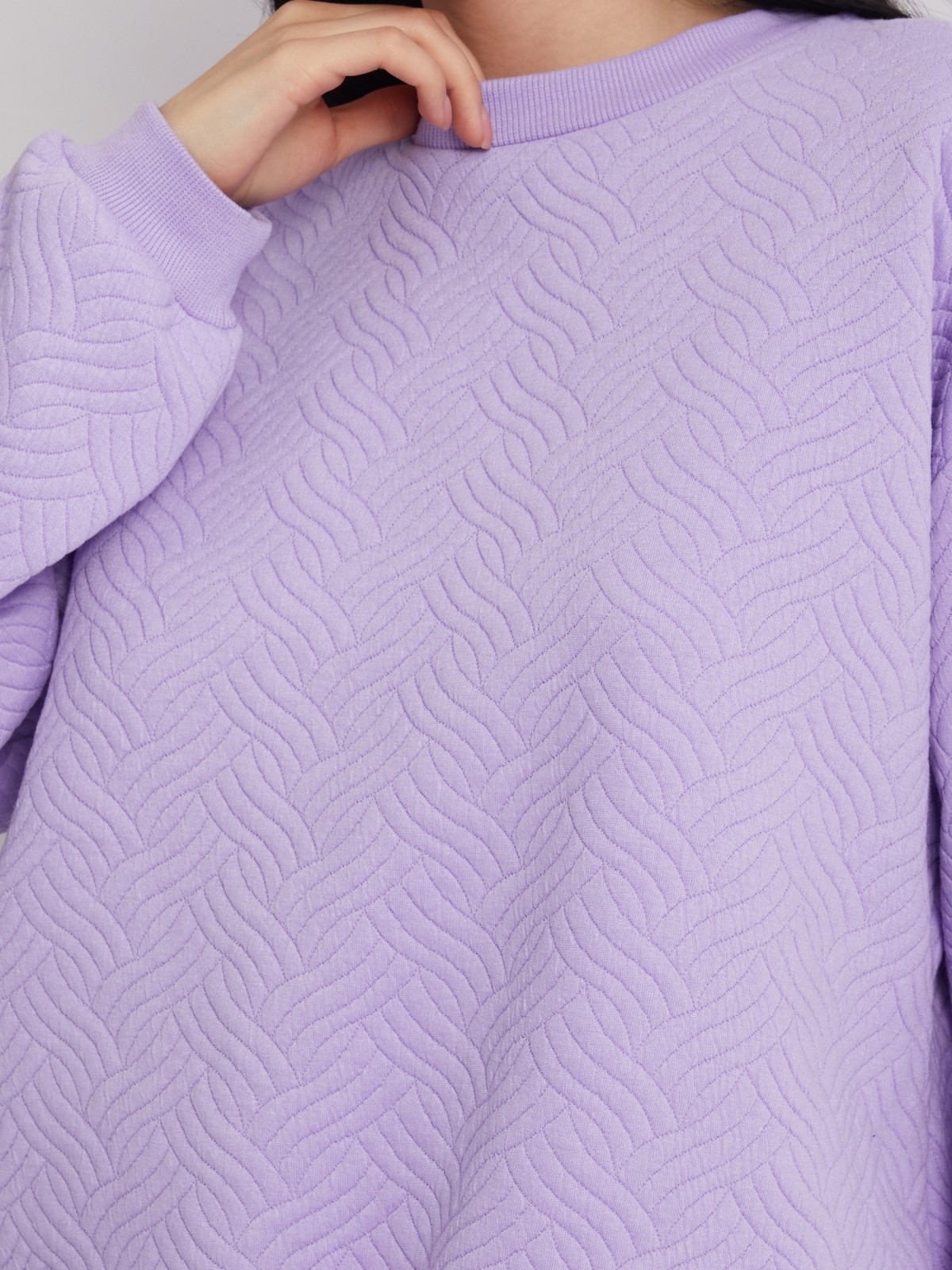 Трикотажный свитшот с фактурным узором на кулиске zolla 02331319F022, цвет лиловый, размер S - фото 4