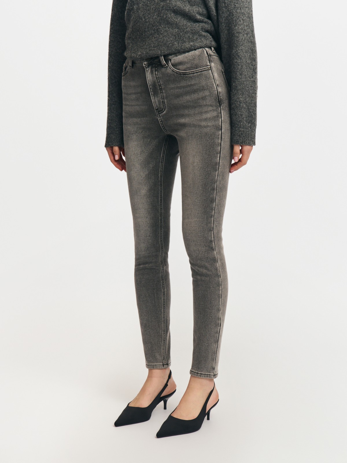 Утеплённые джинсы силуэта Skinny с ворсом