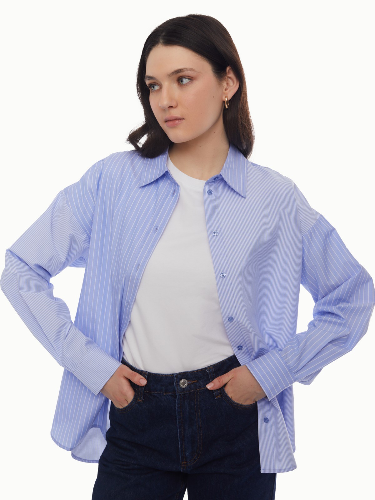 Рубашка оверсайз силуэта с узором в полоску zolla 024131159342, цвет светло-голубой, размер XS - фото 2