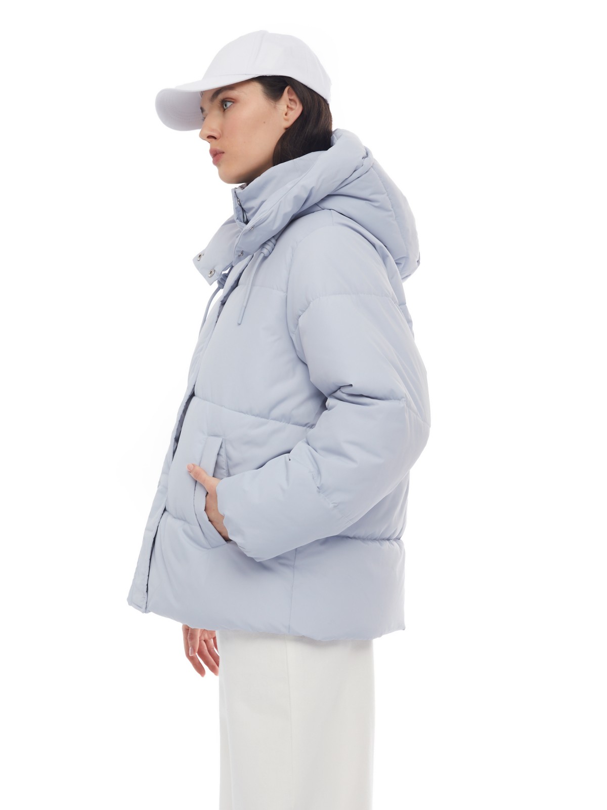 Тёплая укороченная дутая куртка с капюшоном zolla 024125112434, цвет светло-голубой, размер XS - фото 3