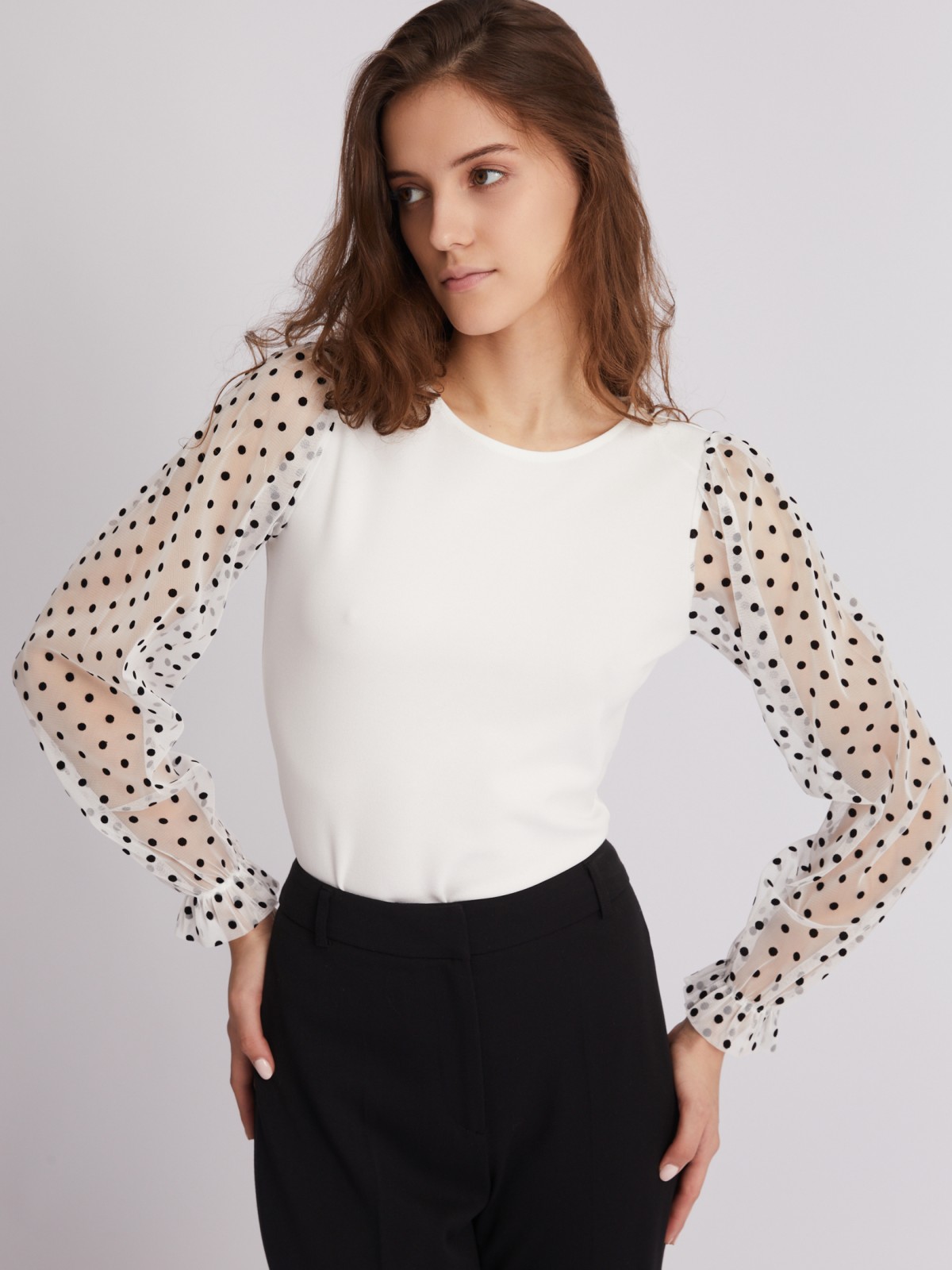 Топ-блузка с акцентными рукавами zolla 023311159203, цвет молоко, размер XS - фото 3