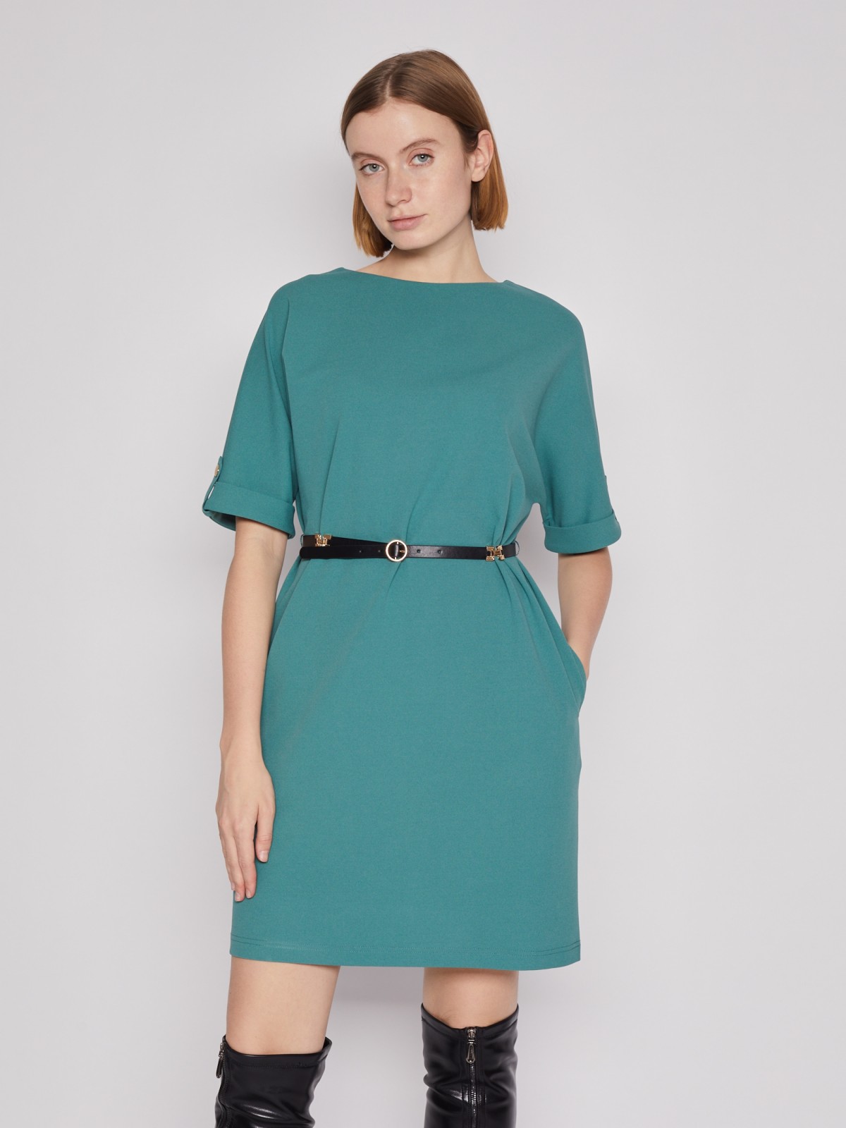 Платье с ремнём zolla 022138135022, цвет зеленый, размер S - фото 3