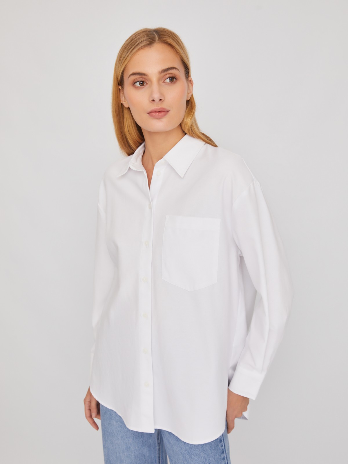 Рубашка свободного удлинённого силуэта оверсайз zolla 024111159423, цвет белый, размер XS - фото 5