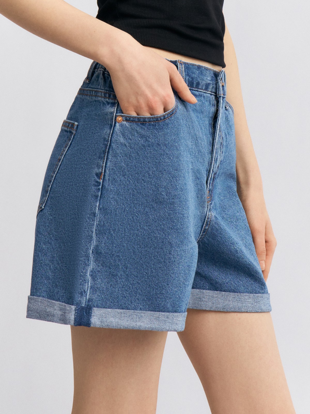 Джинсовые мини шорты из хлопка на резинке