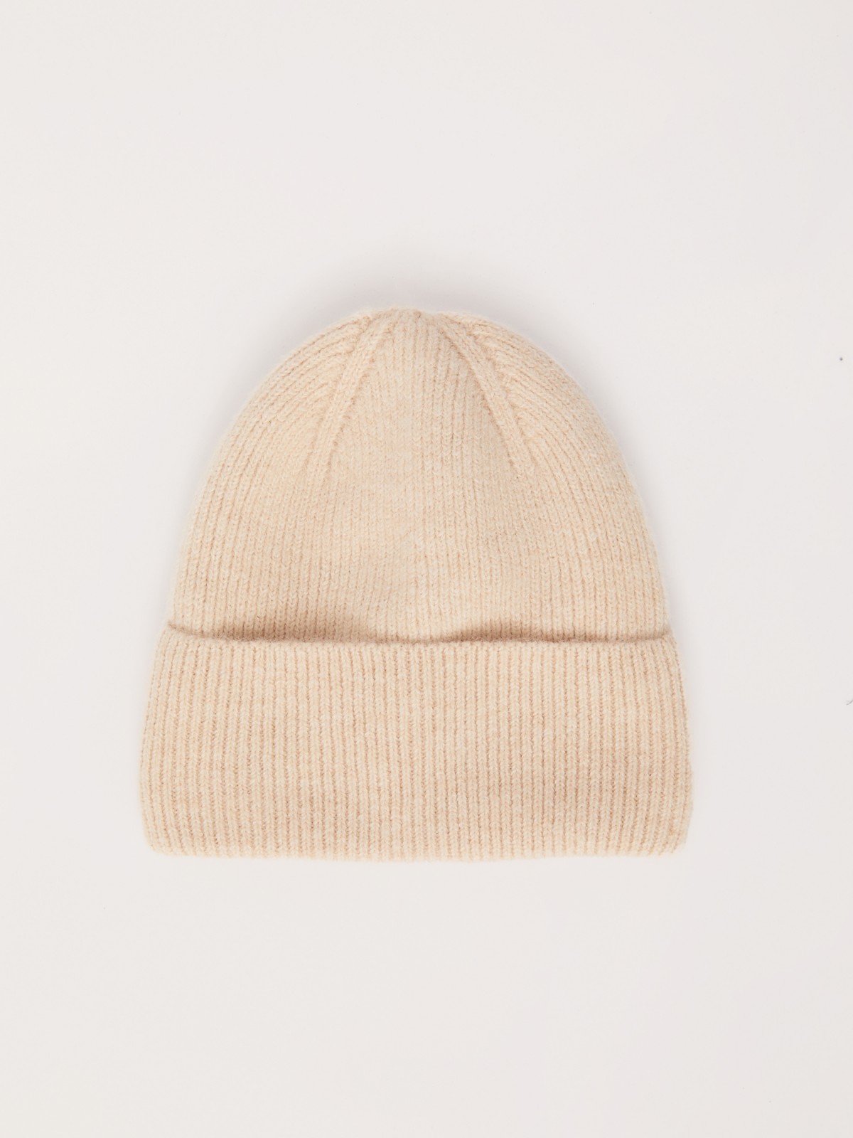 Вязаная шапка-бини с отворотом и тёплой подкладкой из флиса 599₽