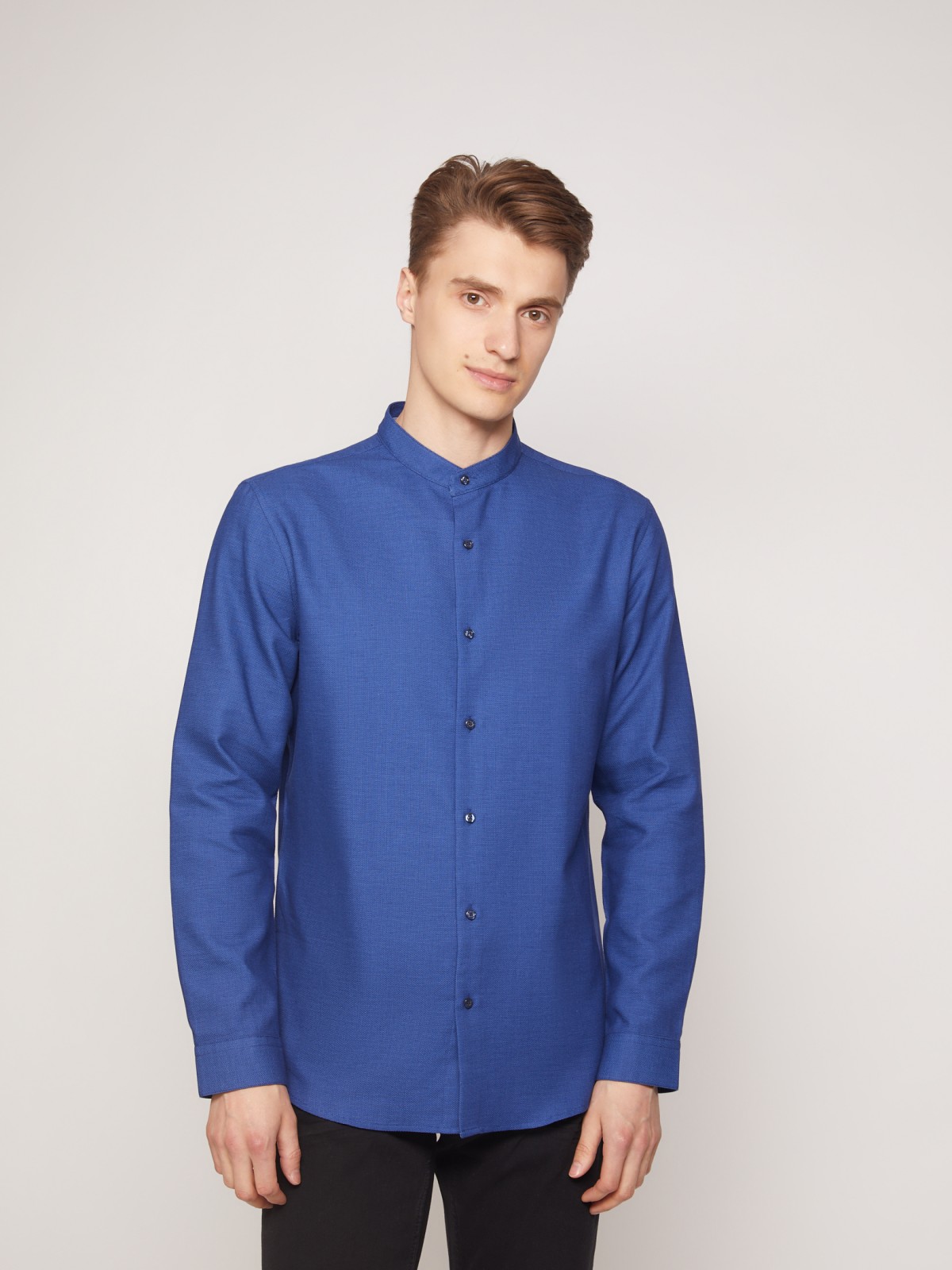 Рубашка с воротником-стойкой zolla 011322159053, цвет голубой, размер S - фото 2