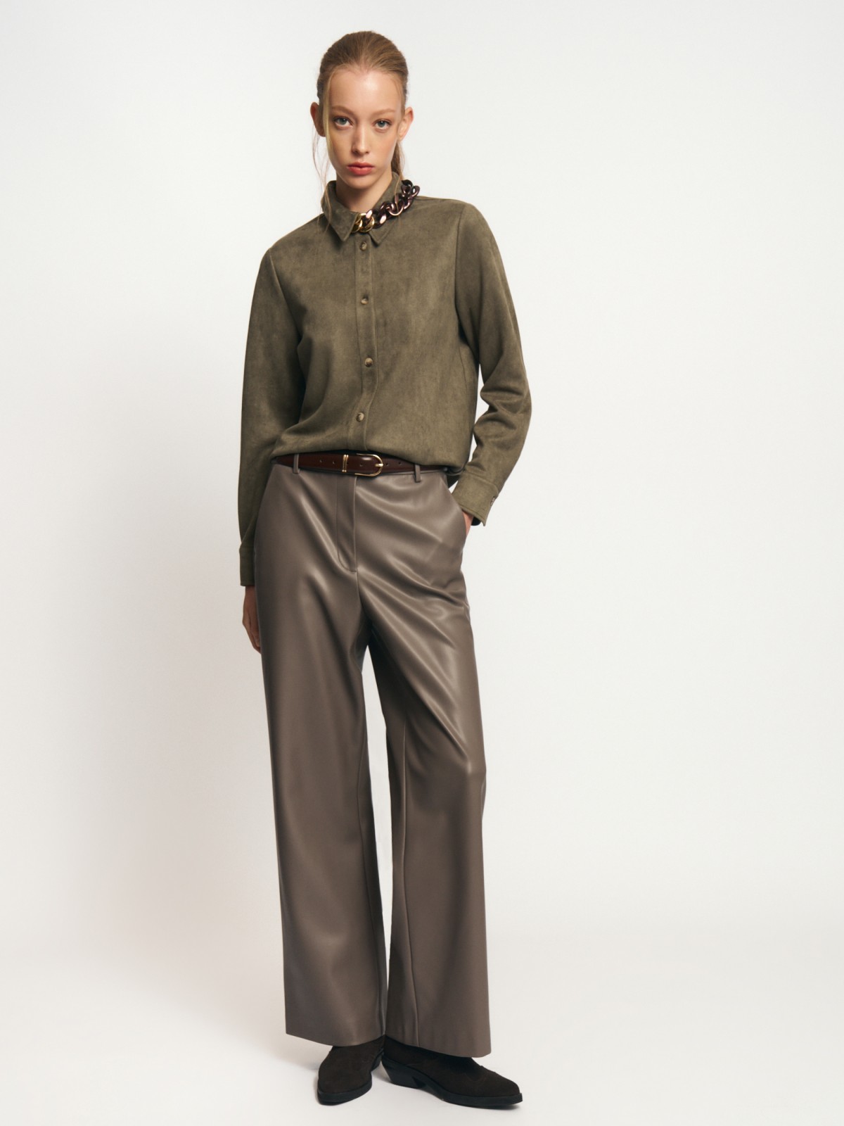 Замшевая рубашка с длинным рукавом