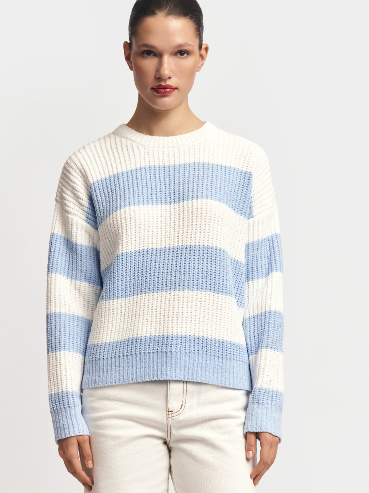 Вязаный джемпер из синели в полоску
