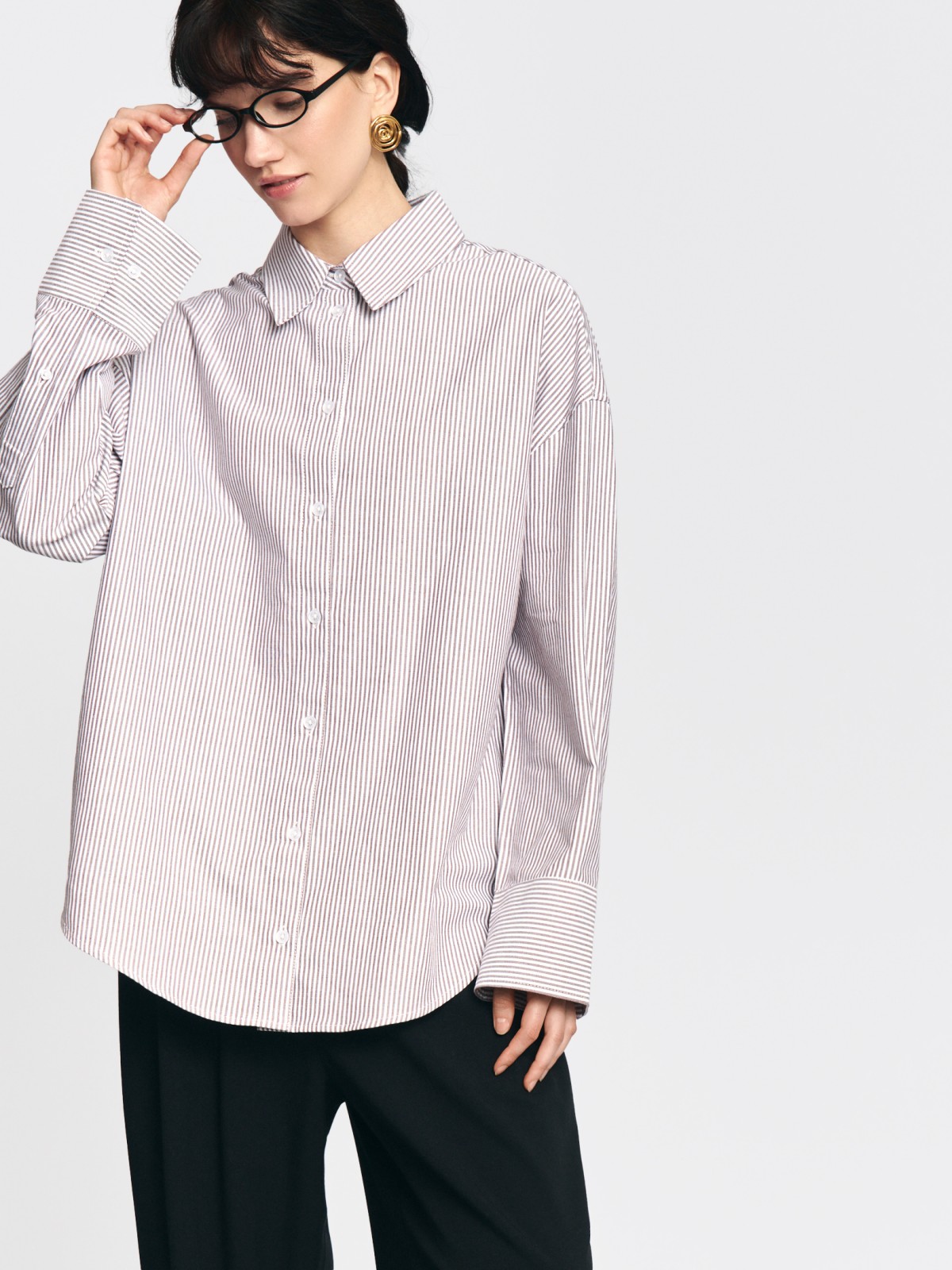 Рубашка из хлопка в полоску с длинным рукавом