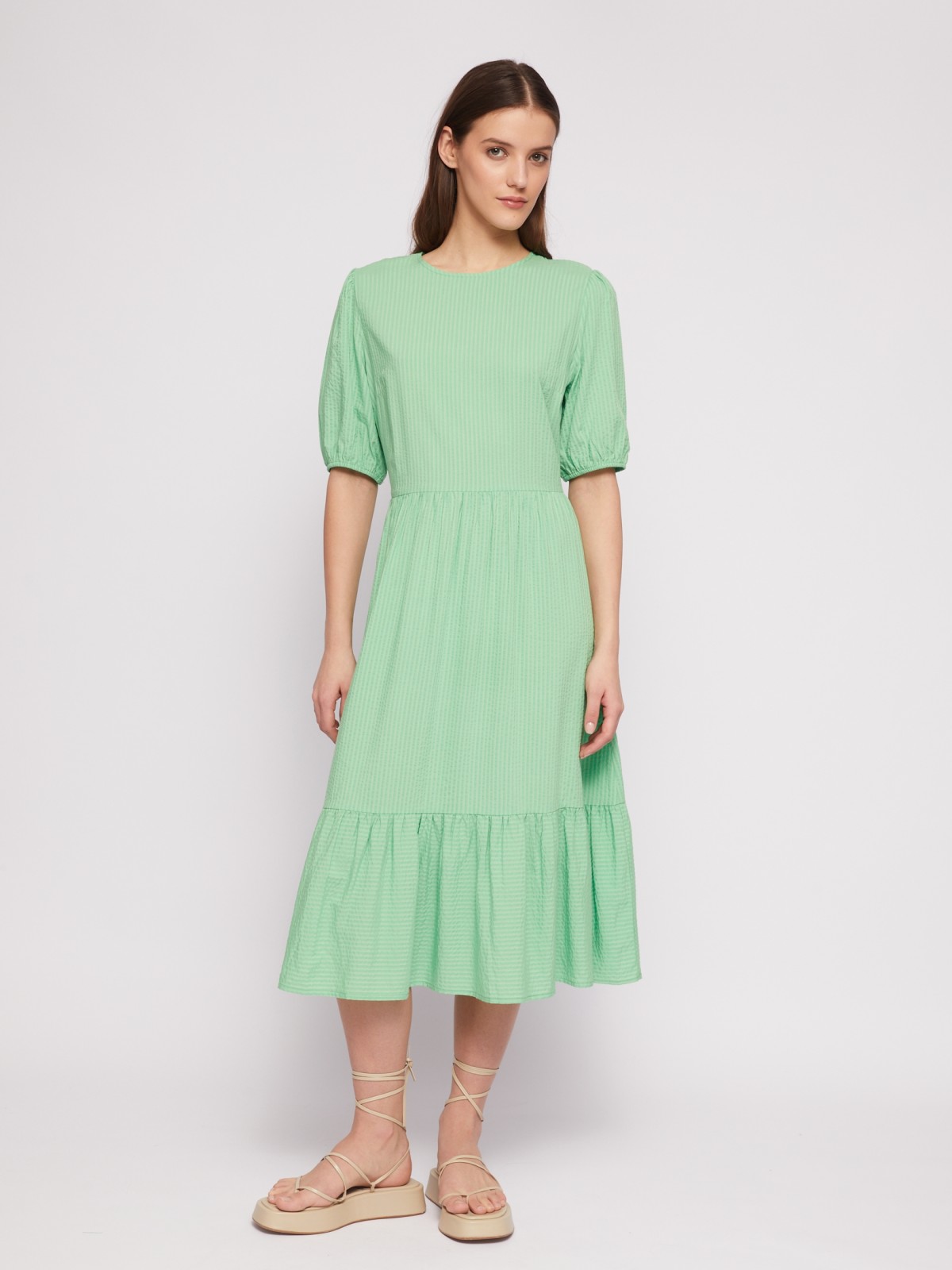 Ярусное платье миди с воланом zolla 02421827Y172, цвет зеленый, размер L - фото 2