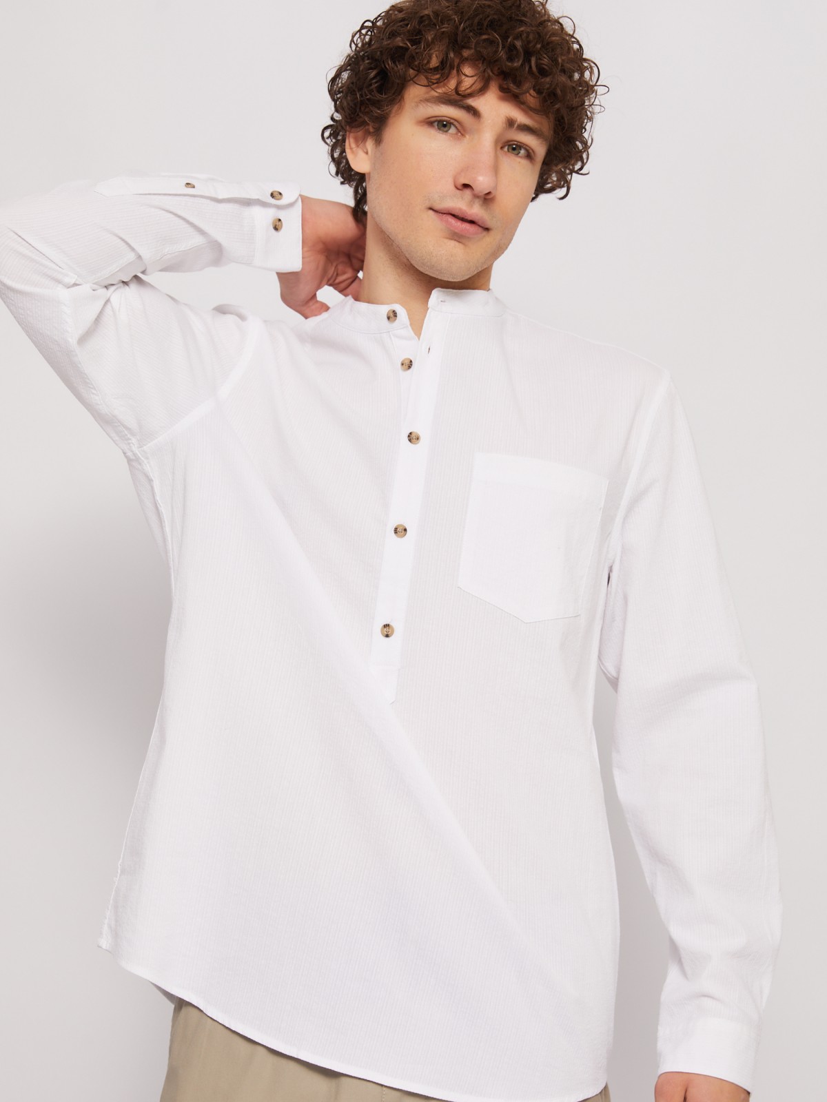 Хлопковая рубашка прямого силуэта zolla 014222162023, цвет белый, размер S - фото 3