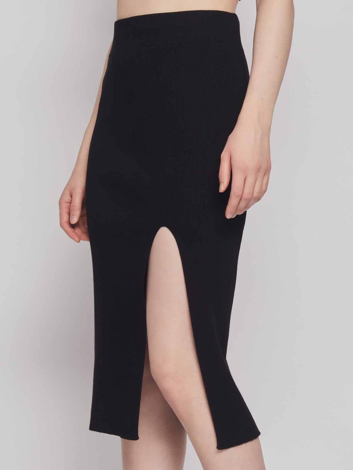 Трикотажная юбка-карандаш с разрезом zolla 023127743051, цвет черный, размер XS - фото 5