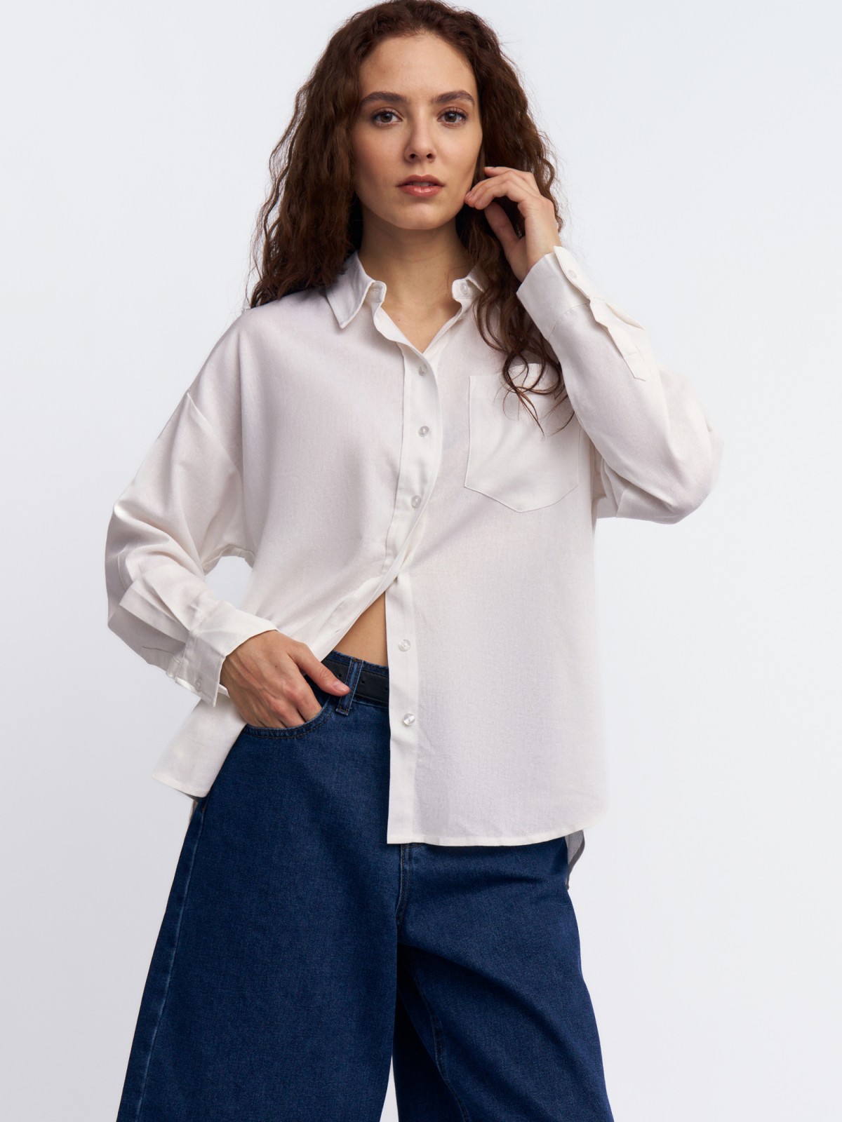 Льняная рубашка с карманом