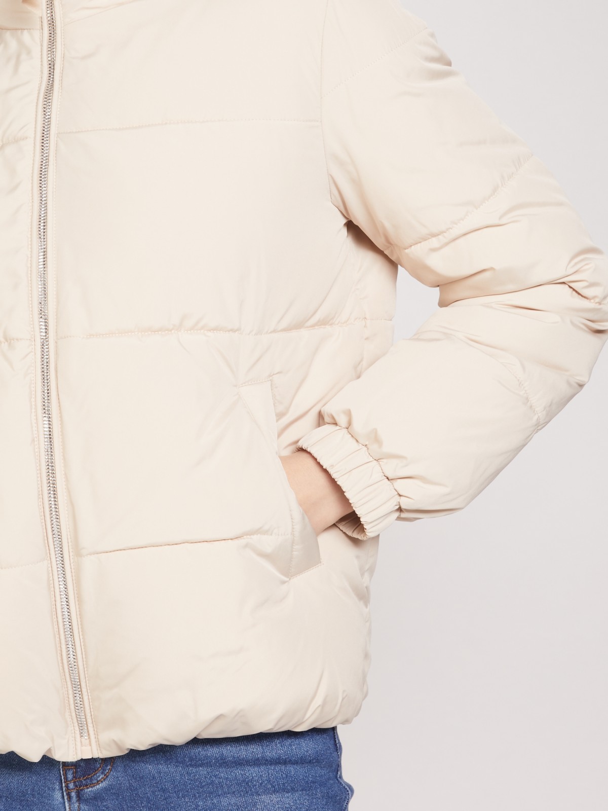 Тёплая куртка с высоким воротником-стойкой zolla 021335112034, цвет молоко, размер XS - фото 3
