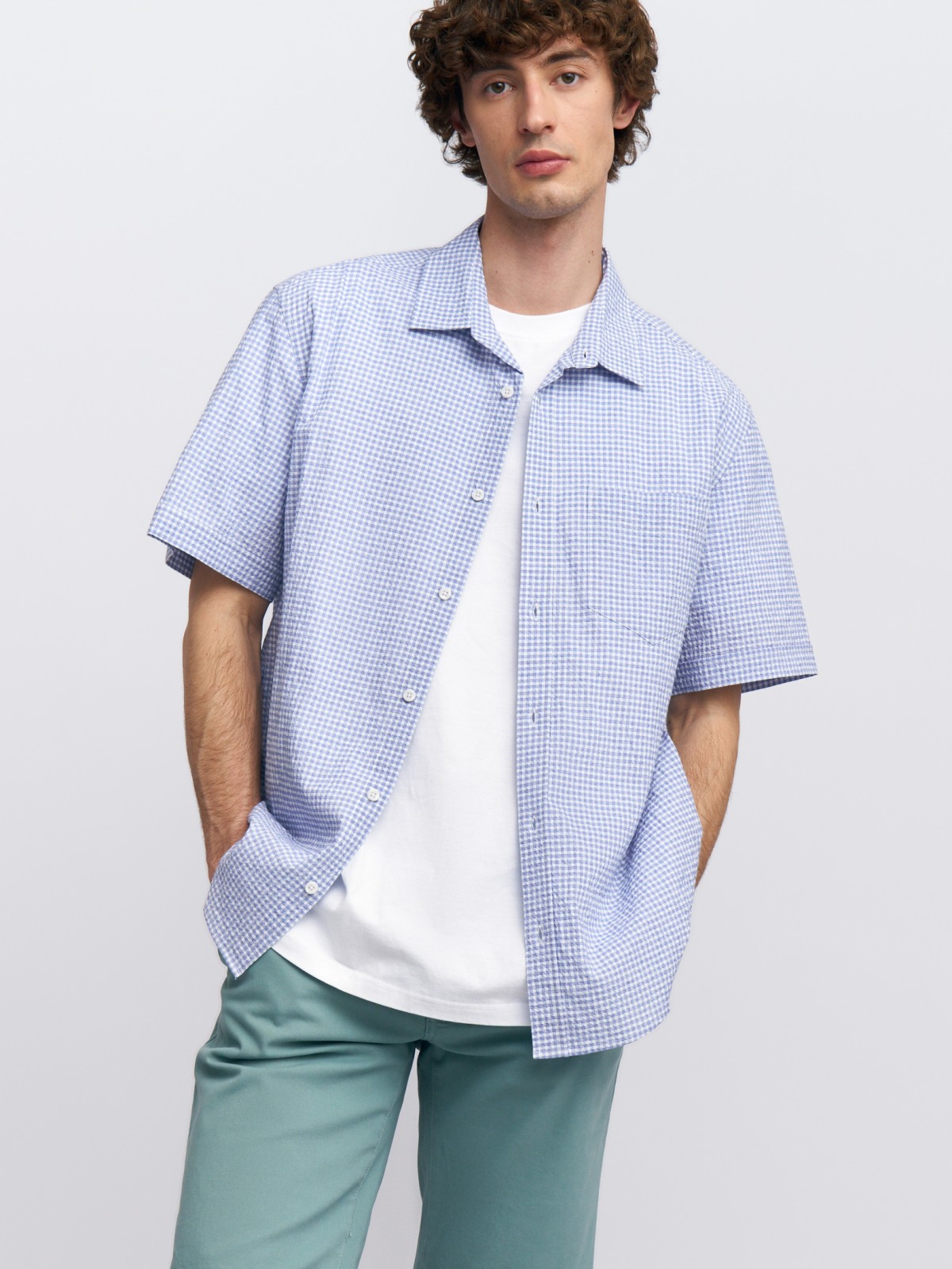 Рубашка из хлопка в клетку с коротким рукавом