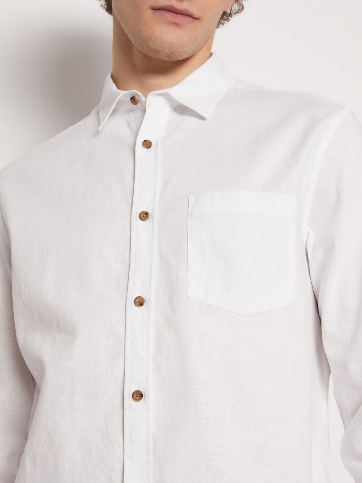 Рубашка из льна с длинным рукавом zolla Белый 013212159013 