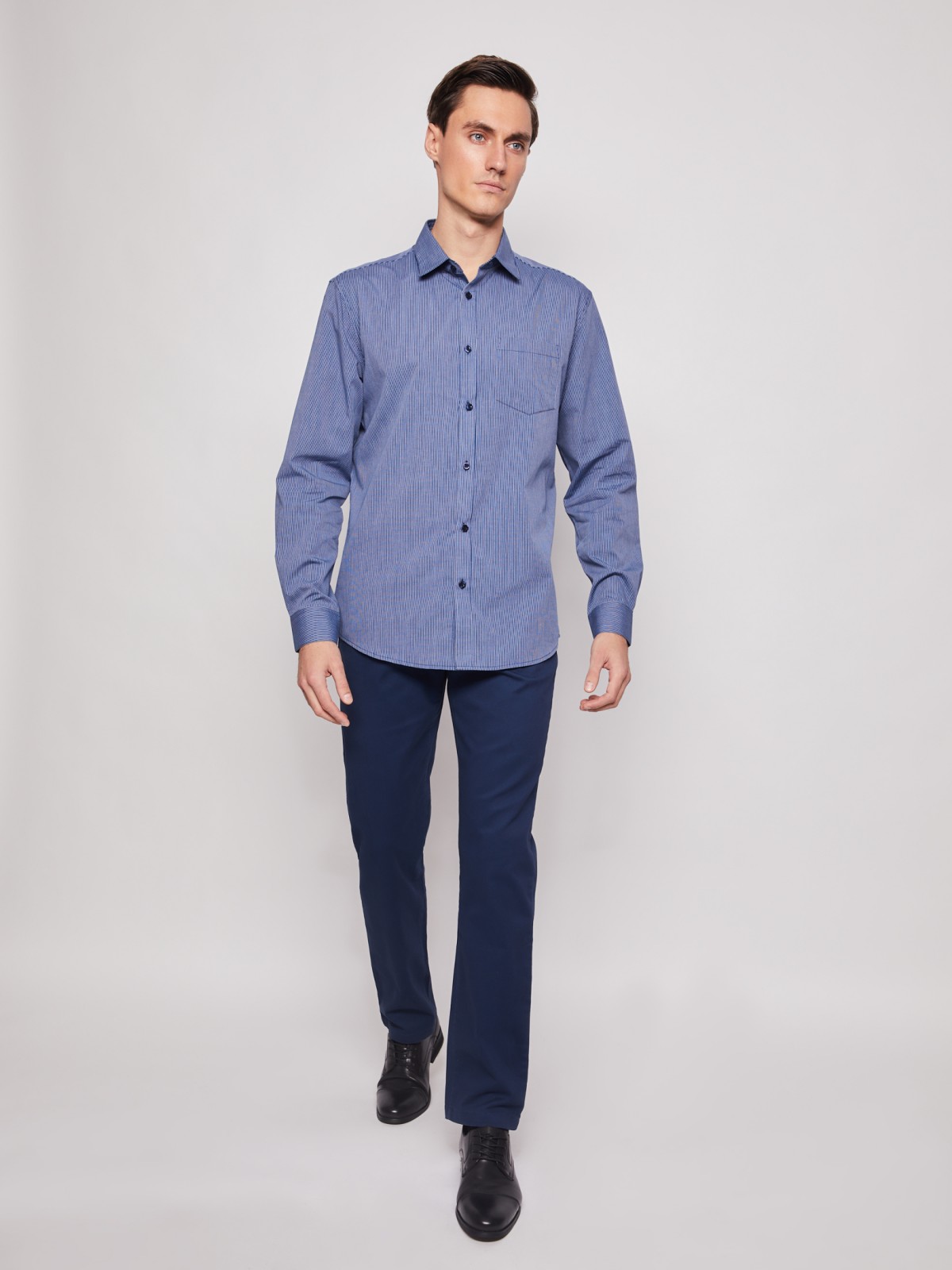 Рубашка в полоску с длинным рукавом zolla 012112159042, цвет голубой, размер M - фото 3