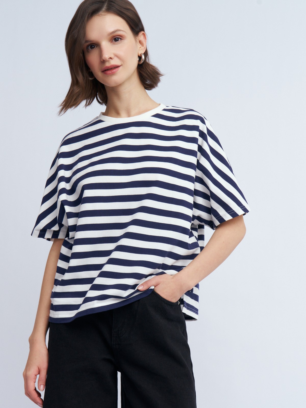 Футболка из хлопка в полоску с коротким рукавом