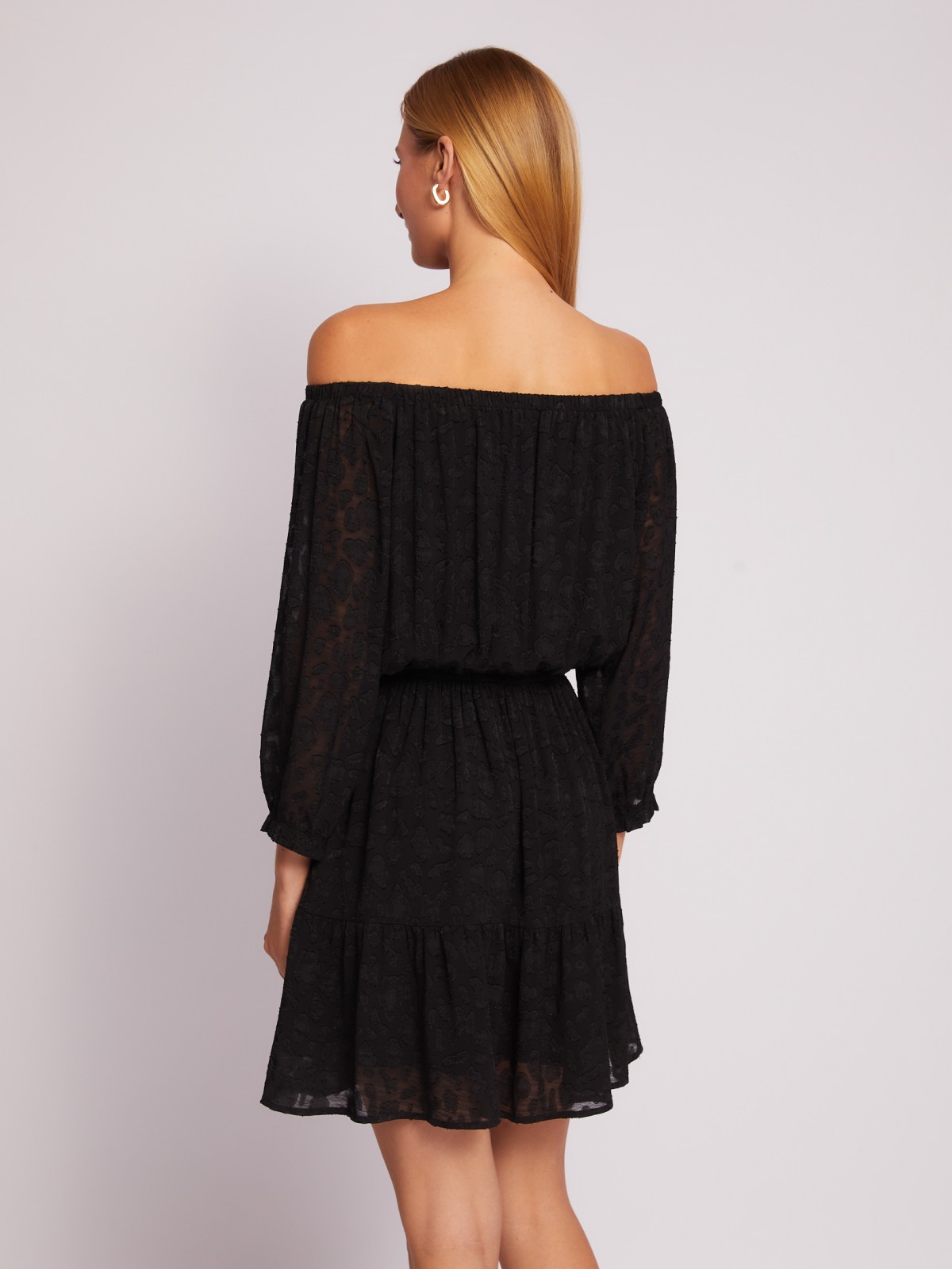 Ярусное шифоновое платье мини с открытыми плечами zolla 024228262033, цвет черный, размер XS - фото 6