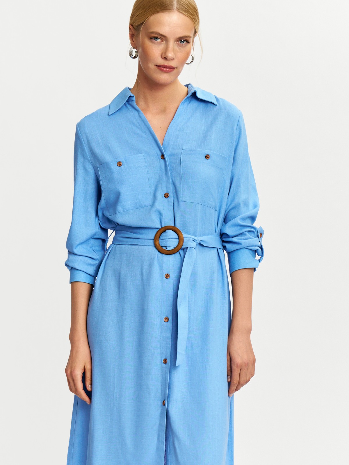 Льняное платье-рубашка с поясом