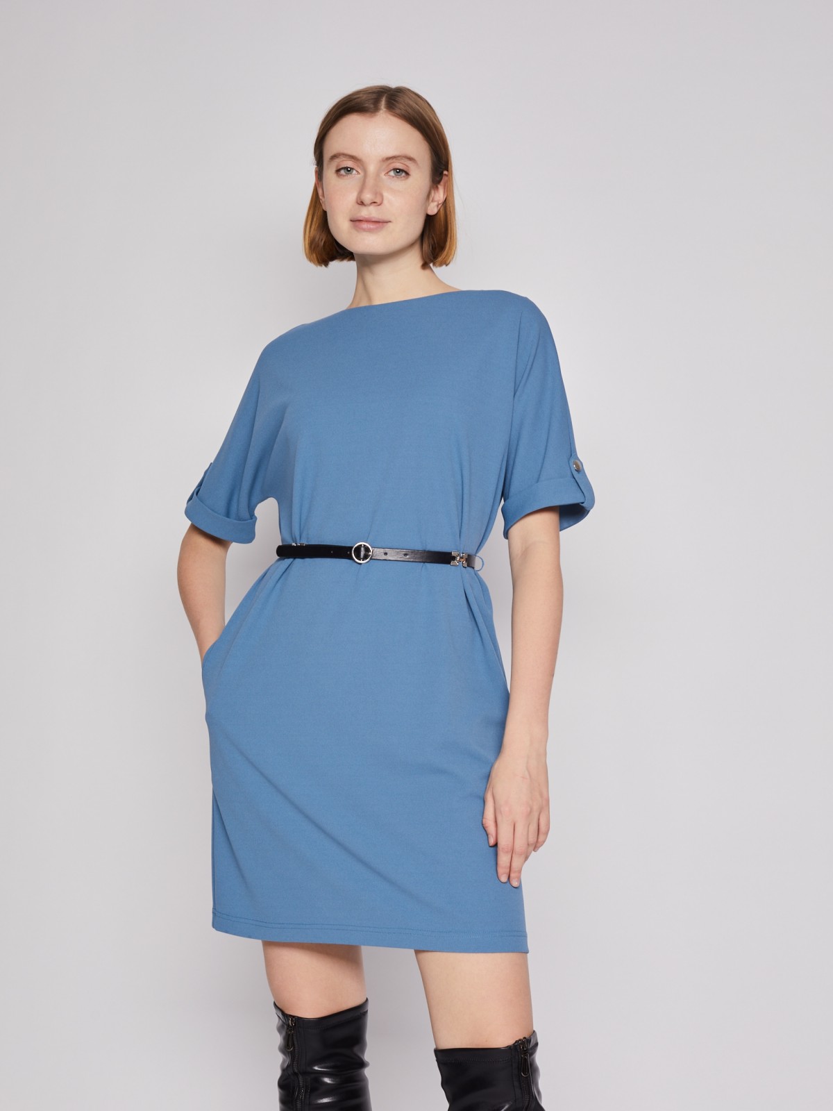 Платье с ремнём zolla 022138135022, цвет голубой, размер S - фото 3