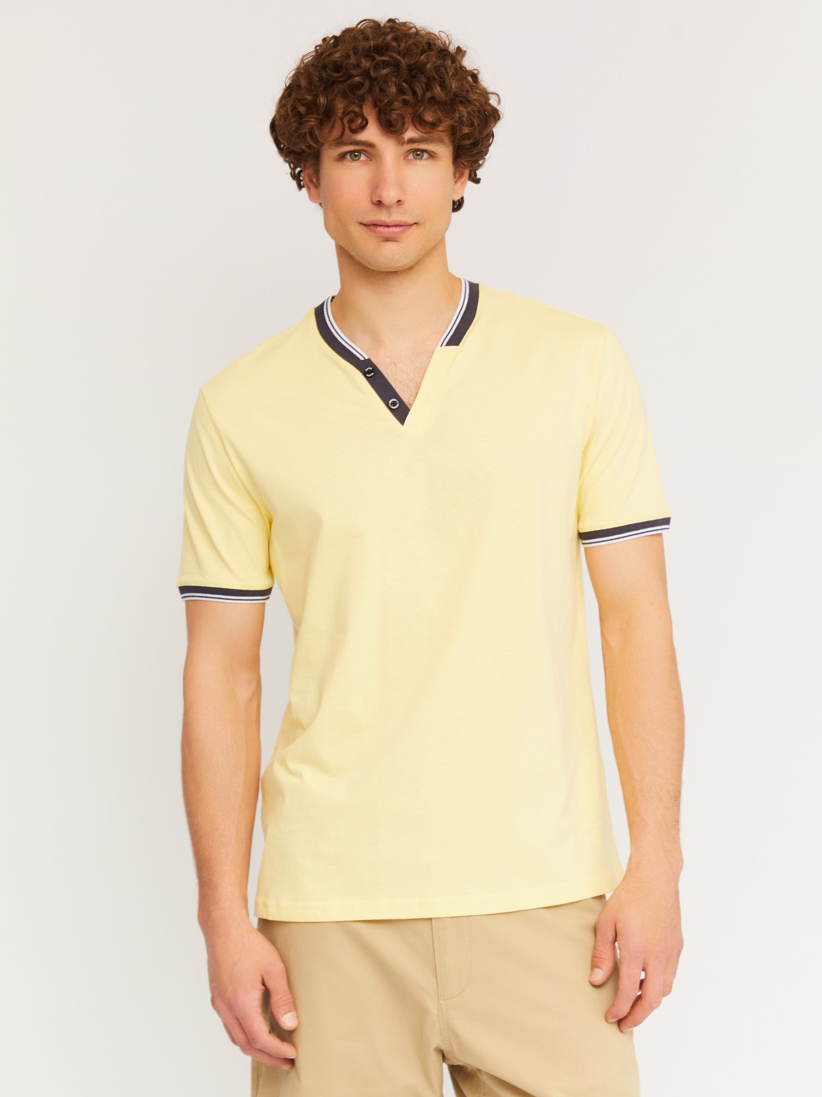 Футболка хенли из хлопка с коротким рукавом