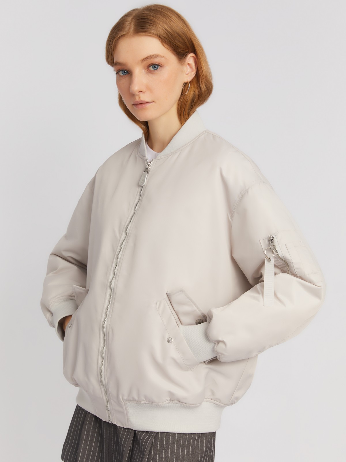 Тёплая куртка-бомбер на синтепоне zolla 024125150234, цвет светло-серый, размер XS - фото 4