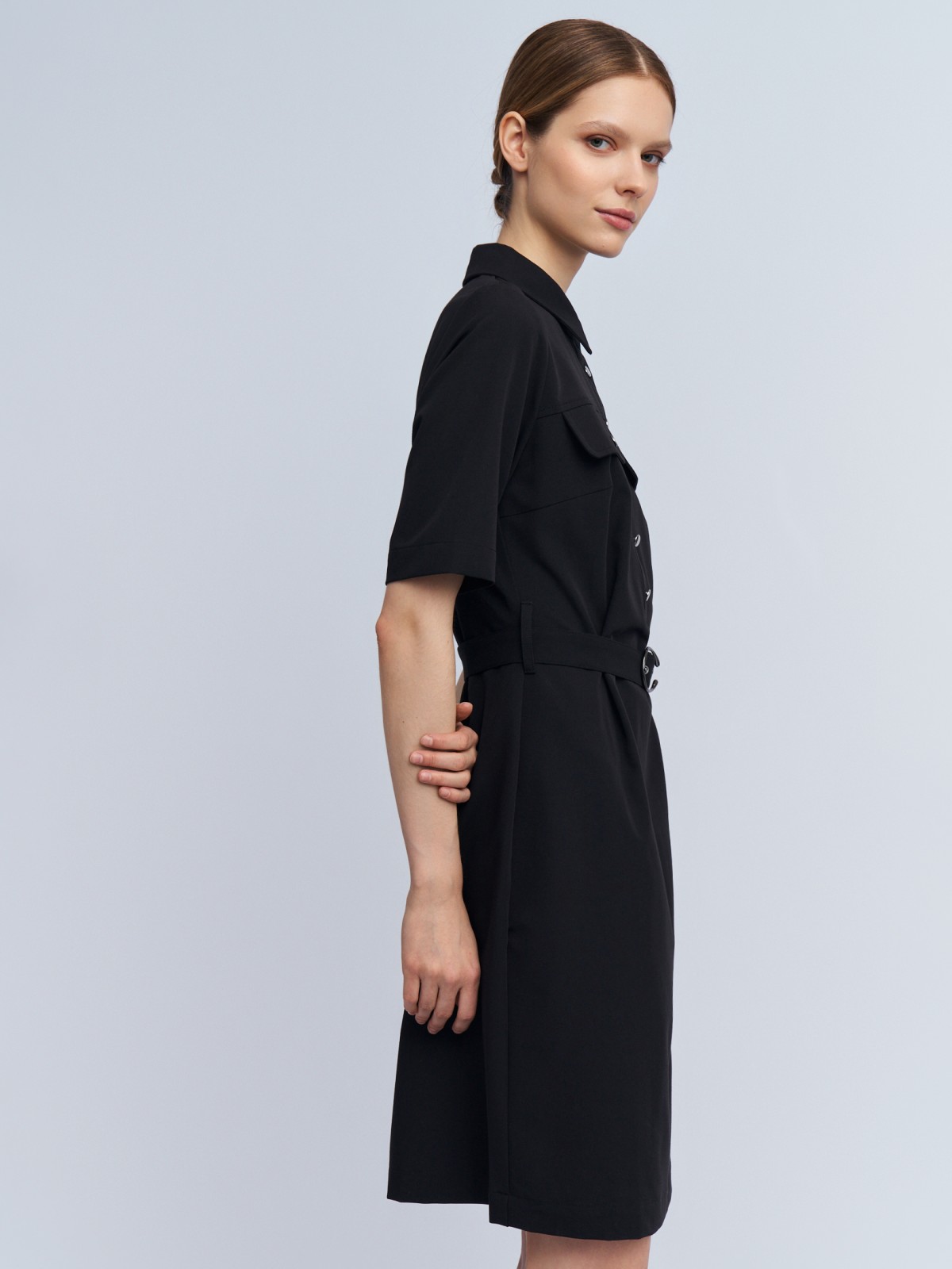 Платье-рубашка с коротким рукавом и ремнём